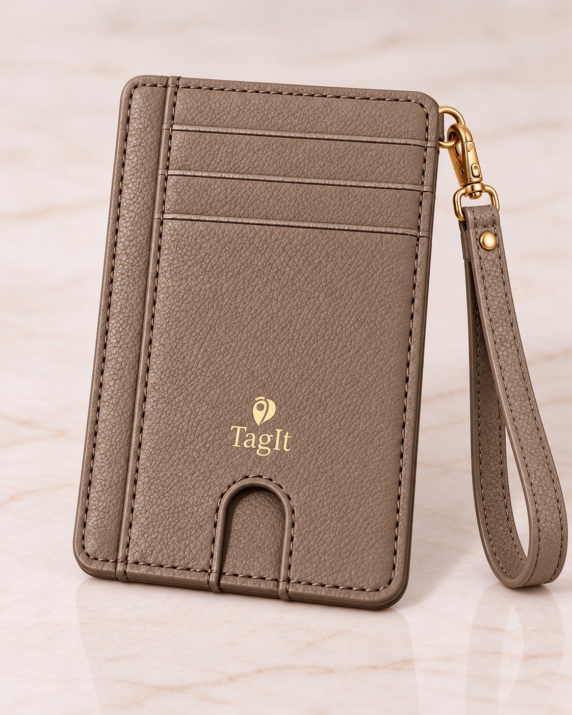 Carry Smart Pebble Leather AirTag Wallet + Wristlet — Taupe — PDP image 1 — all-groups