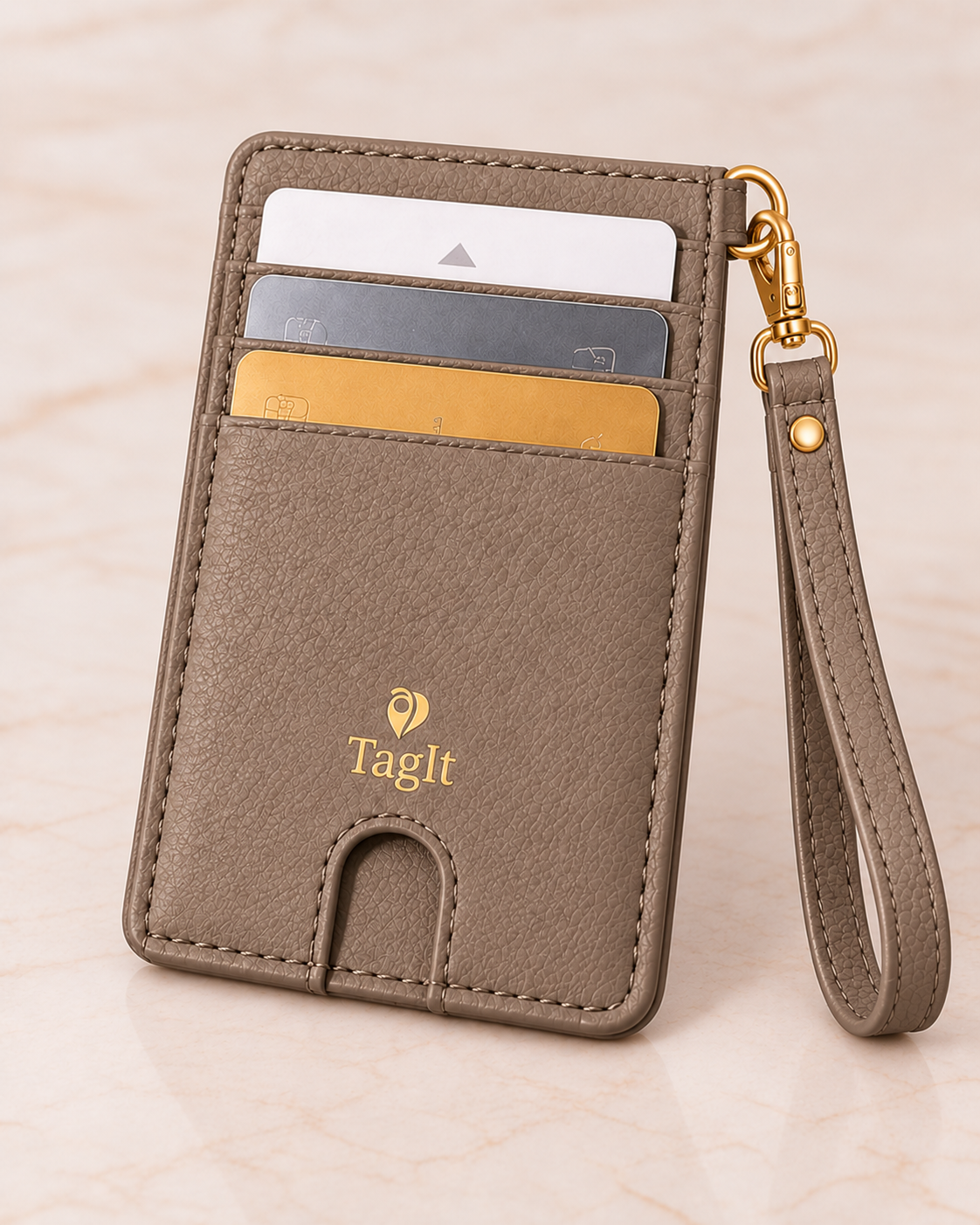 Carry Smart Pebble Leather AirTag Wallet + Wristlet — Taupe — PDP image 4 — all-groups