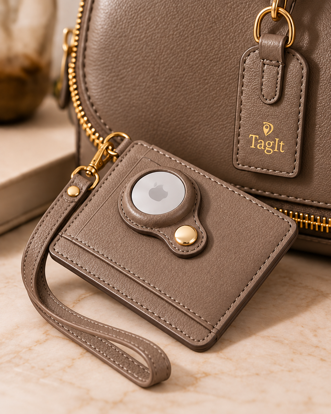 Carry Smart Pebble Leather AirTag Wallet + Wristlet — Taupe — PDP image 7 — all-groups