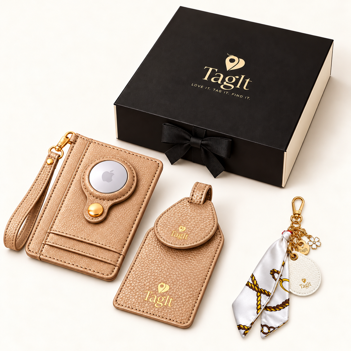 Champagne & Pearls Gift Set — complete contents with coordinated Keep Close keychain and gift box — all-groups
