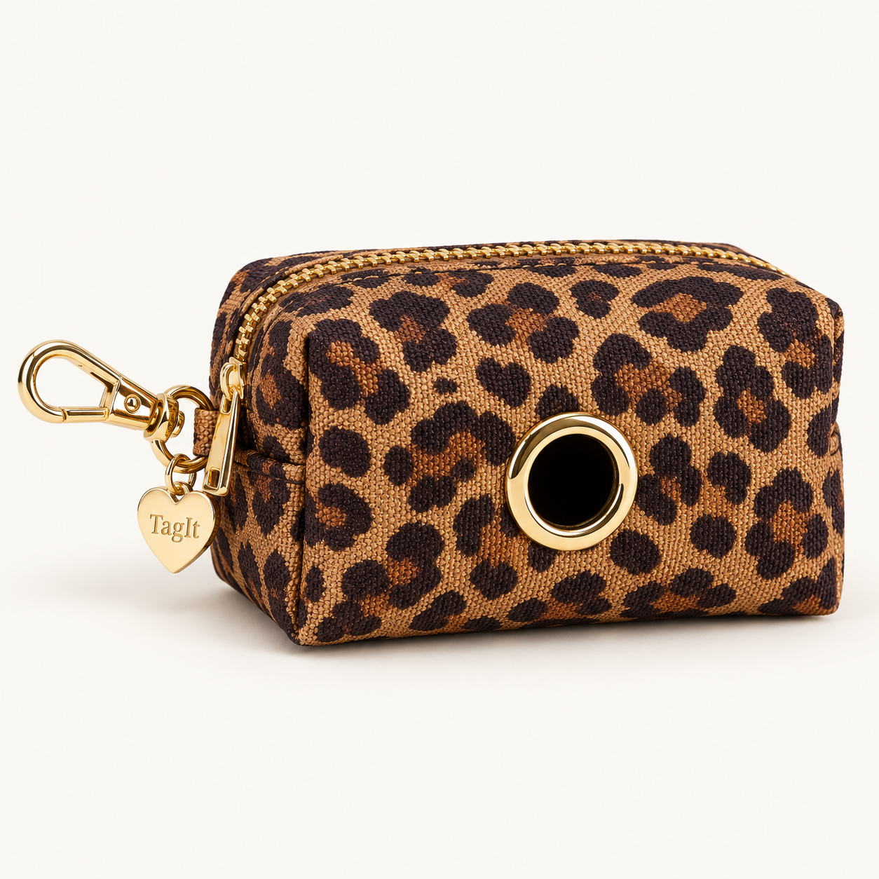Keep Close Dog Poop-Bag Holder — Leopard — zip pouch with gold-tone clip