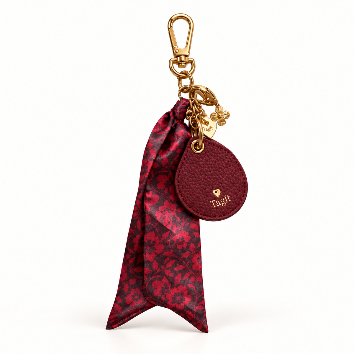 Keep Close AirTag Keychain — burgundy — studio product image on white — all-groups