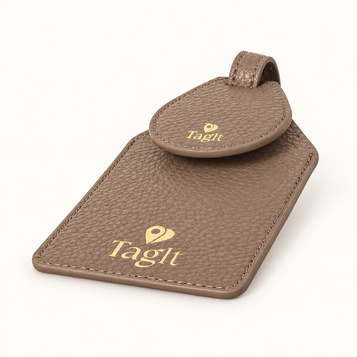 Wayfinder Pebble Leather AirTag Luggage Tag — Taupe — tracker-ready luggage tag