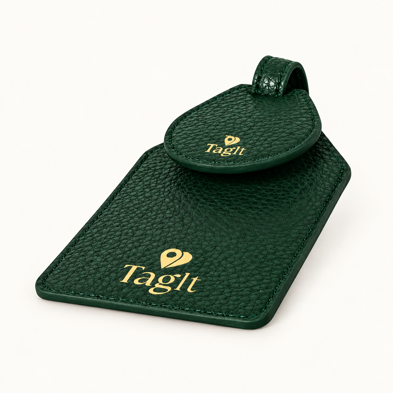 Wayfinder Pebble Leather AirTag Luggage Tag — Dark Green — tracker-ready luggage tag