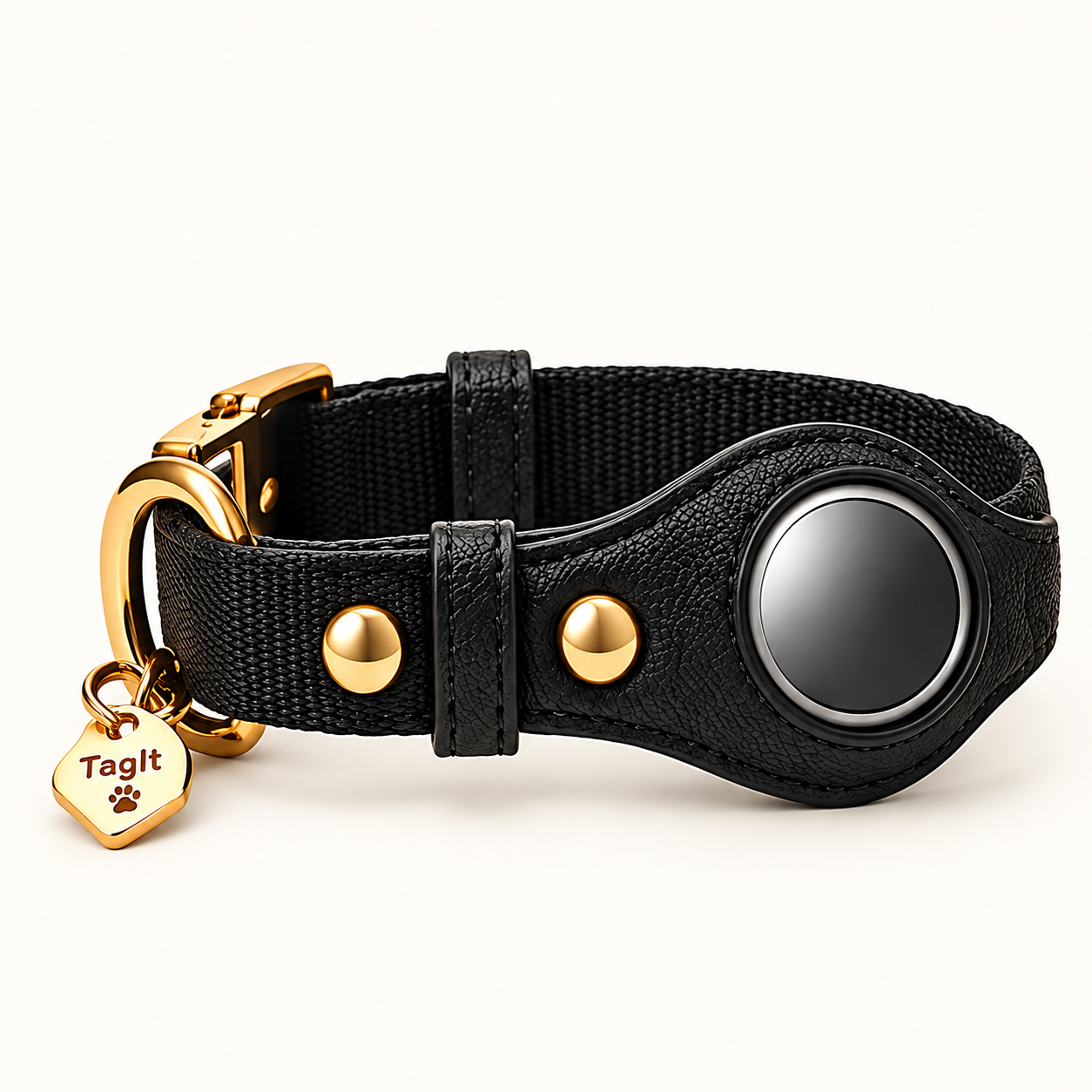 Heirloom AirTag Dog Collar — Black — built-in tracker holder