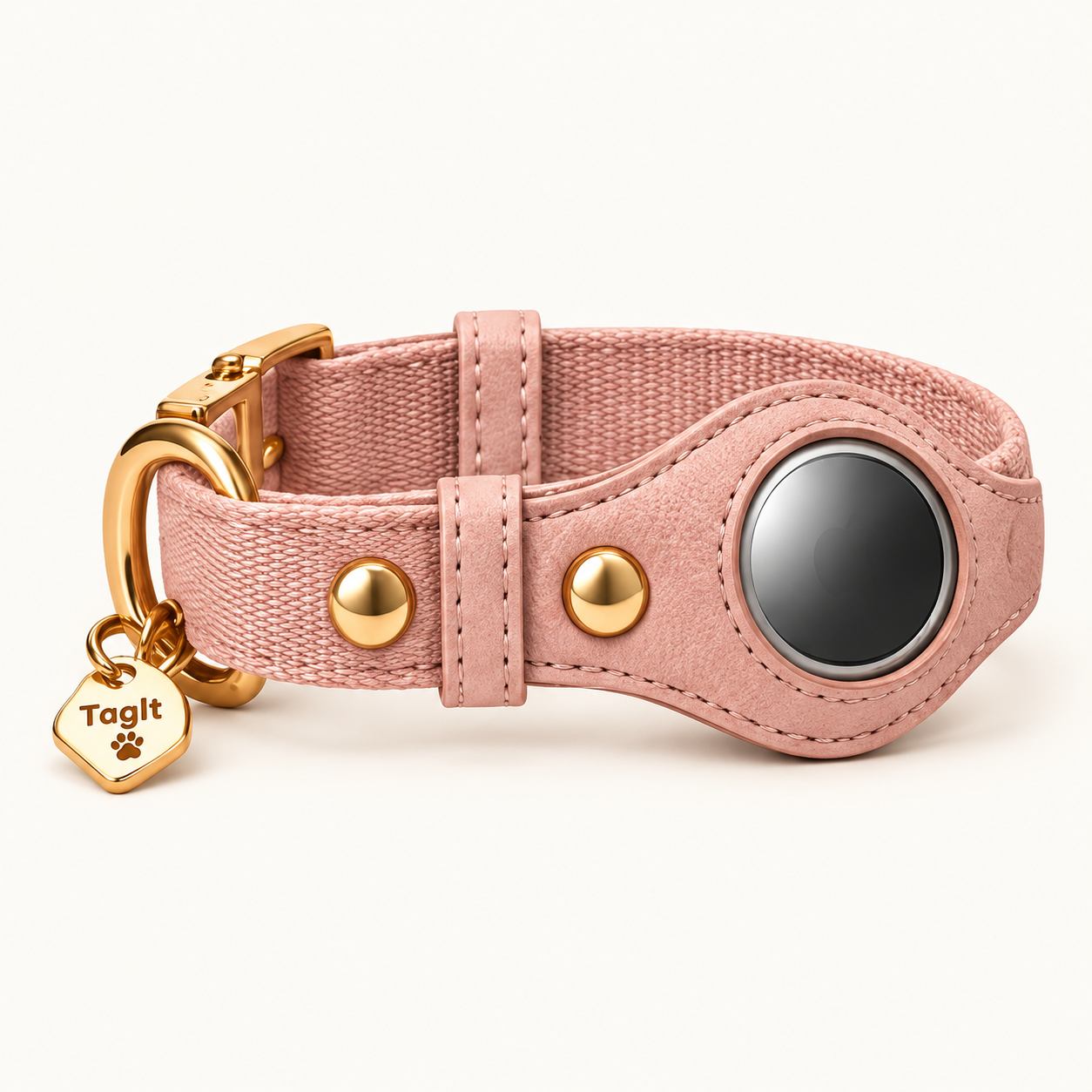 Heirloom AirTag Dog Collar — Blush — built-in tracker holder