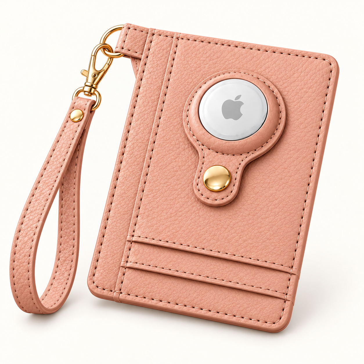 Carry Smart AirTag Wallet + Wristlet — Blush Pebble Wallet with gold attachment ring and matching wristlet