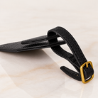 Wayfinder luggage tag — Black — slim side profile and buckle strap — all-groups