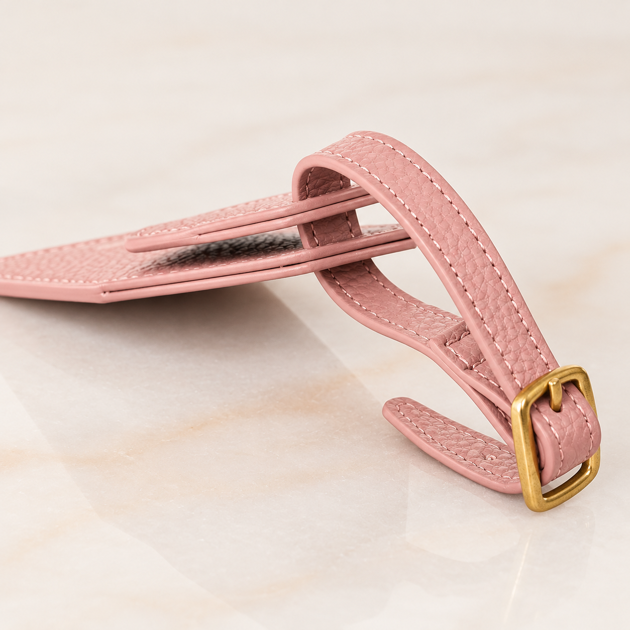 Wayfinder luggage tag — Blush — slim side profile and buckle strap — all-groups