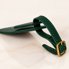 Wayfinder luggage tag — Dark Green — slim side profile and buckle strap — all-groups